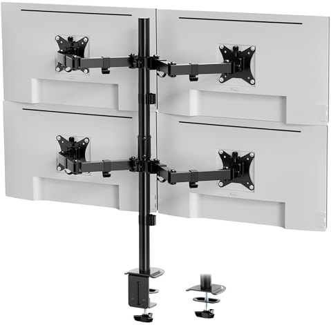 Quad Monitor Stand for 13-32 Screens, Four Screen Monitor Desk Mount, Height Adjustable, Easy Assemble Stand with Full Tilt, Rotation & Swivel Arms, VESA: 75x75 & 100x100mm