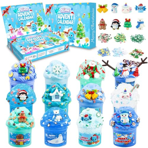 Schleim Adventskalender 2026 Kinder Mädchen Jungen | 24 Tage Countdown Slime Kalender Fluffy Butter Cloud Kristall Spielzeugkalender Weihnachtskalender Geschenk