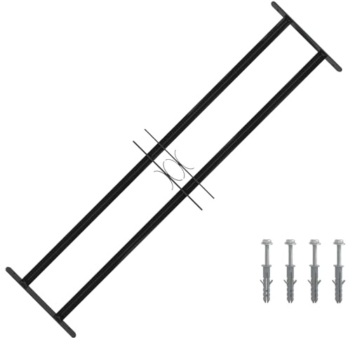 QUAHEAS Rejilla para ventana de acero con recubrimiento en polvo, 115 x 30 cm, color negro, ancho ajustable para marcos de ventanas de madera, plástico, aluminio, con barras transversales, resistente