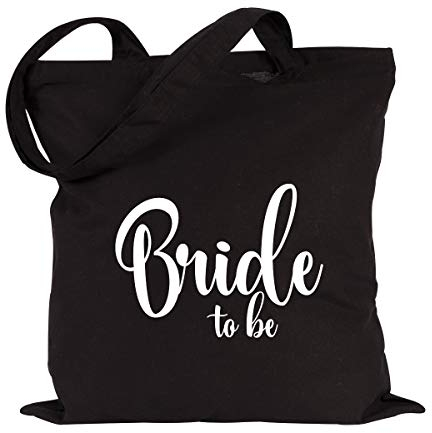 JUNIWORDS Jutebeutel, Wähle ein Motiv & Farbe, Bride to be (Beutel: Schwarz, Text: Weiß)