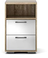 Froschkönig24 Nachttisch HOMELINE Nachtkommode Nachtkästchen Eiche Struktur/Weiß