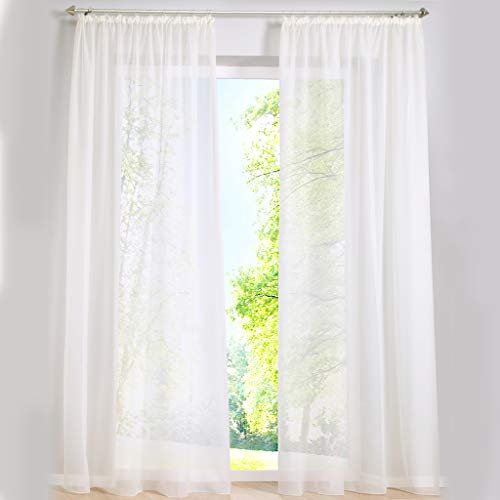 SIMPVALE 2er Set Vorhang durchsichtig Einfarbig Voile-Vorhänge mit Schienenhaken für Gardinen Schlafzimmer Wohnzimmer Balkon, Beige, 140X250 cm