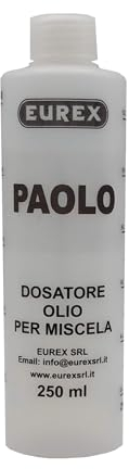 N. 2 Dosatori olio per miscela 250 ml personalizzato con il tuo nome: PAOLO. Completo di tappo, scala graduata e percentuali 2-4% 2,5-5% 3-6% (2)