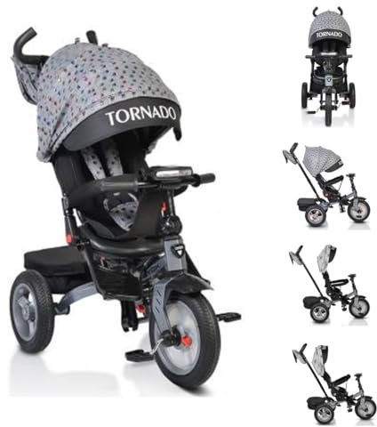 Byox Tricycle Dreirad Tornado Luftreifen Sitz drehbar Musikfunktion, Beleuchtung, Farbe:grau