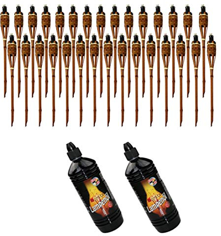 Moritz 30x Bambusfackeln Fackel Deluxe 60 cm Dunkelbraun + 2X 1000ml Lampenöl Gartenfackel Ölfackeln Garten Deko Öllampe Wegleuchte