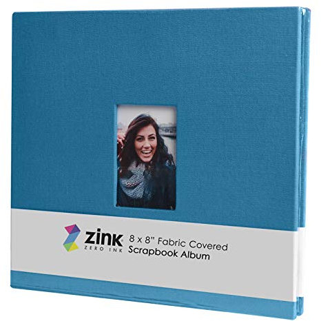 Zink Cloth Covered Scrapbook 8x8†Photo Album w/Front Picture Window for Fuji Instax, Kodak, Polaroid, HP, Lifeprint, Canon Instant Camera Projects - Blue