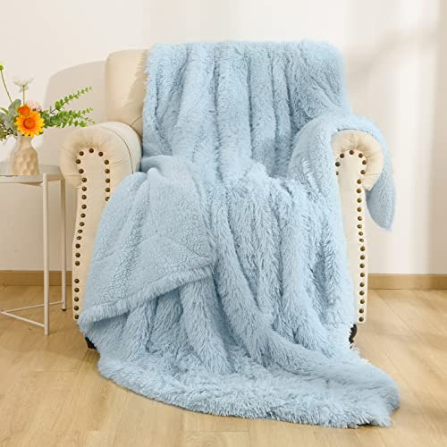 BENRON Weiche hellblaue Überwurfdecken für Bett, Couch, Sofa, waschbar, 127 x 152,4 cm