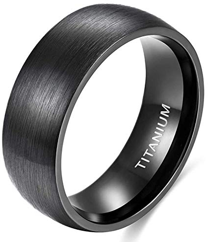 Zakk Ring Damen Herren Schwarz Titan Eheringe Partnerringe Trauringe Verlobungsringe Gebürsteter Komfort Fit 6mm 8mm (Schwarz-8mm, 62 (19.7))