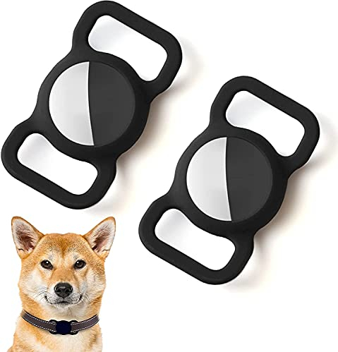 Sil1ikon Schutz Hülle Kompatibel mit Apple Airtag GPS Finder Hundehalsband, Pet Loop Holder für Apple Air_Tags, Slide On Sleeve Kompatibel mit Apple Airtags (Schwarz+Schwarz)