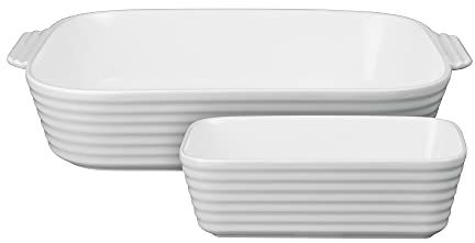 Denby - James Martin Cook Rectangular Dish Set - Small & Large - Stylish & Contemporary Porcelain Oven Dish - Dishwasher, Oven, Microwave & Freezer Safe, White, Grey