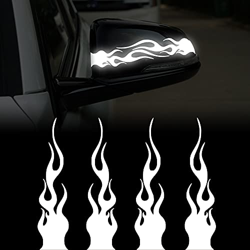 TOMALL 4 Stück 15 cm Reflektierende Aufkleber Auto Vinyl Racing Racing Flamme Streifen Aufkleber Golfwagen ATV Motorrad Fahrrad Skateboard Laptop DIY Dekoration (Weiß)