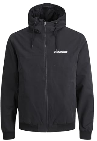 JACK & JONES Jjerush Blocking Hood Bomber Noos Giacca, Black/Detail: Solid, L Uomo