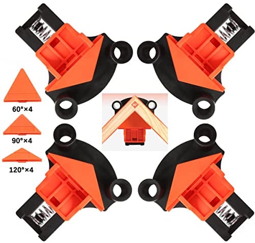 Winkelspanner Set 90 Grad Rechtwinklige Klemmen Holz, 4 Stück Eckenspanner Verstellbar, Präzisions Eckspanner Eckklemme Holzbau 60 120 Grad Zarge Holzbearbeitung Bilderrahmen Glas Einhandbedienung