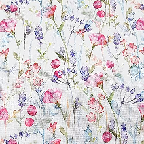 Rose & Hubble Cotton Fabric - Pretty Watercolour Sweetpeas Floral Craft Material Metre, Pink, 57inch Wide (5922)