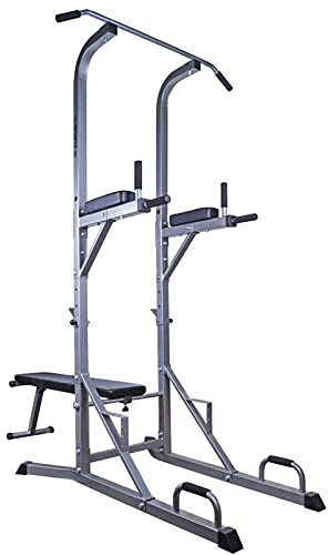 ScSPORTS® Power Tower - mit Hantelbank, Dip Station, Klimmzugstange, Hantelablage, Liegestützgriffen, bis 120 kg, Stahl, Grau - Gymtower, Kraftturm, Multifunktionale Kraftstation, Pull Up Bar