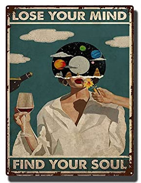 YLUYINOM Blechschild Lose Your Mind Find Your Soul Poster, Vinyl-Schallplatten, Musikposter, 30,5 x 40,6 cm, Braun