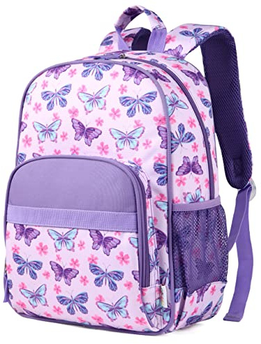 RAVUO Kinderrucksack Mädchen 5–8 Jahre,15.5L Leichter Schulrucksack | Schmetterling,1.–3. Klasse,Wasserabweisend,A4-geeignet,Atmungsaktive Gurte,Rückenpolster, Reflektoren,Brustgurt,Formstabil