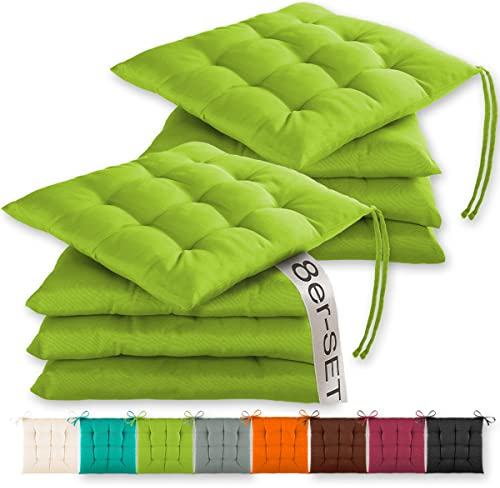 Gräfenstayn® 8er-Set Sitzkissen 40x40x3cm mit Haltebändern für Indoor und Outdoor mit Öko-Tex Siegel - (Apfelgrün)