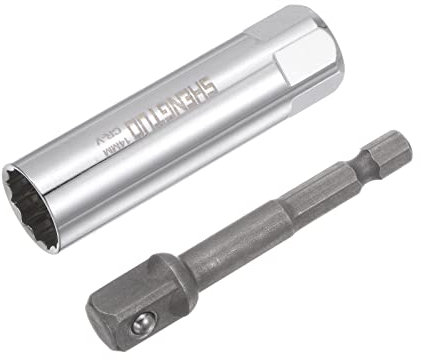 sourcing map 14mm Magnetic Spark Plug Socket Set, 3/8 Drive 12 Point Thin Wall CR-V Steel with Hex Shank Power Drill Adapter