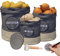 Kitchln Nachhaltige Kartoffel Aufbewahrungsbox | 3er Set beschriftbare Stoffbehälter für die Küche | Vintage Korb Leinenbeutel - hält Gemüse länger frisch | Kartoffeln und Knoblauch (Grey)