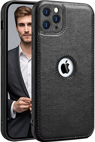 Custodia in Pelle PU per iPhone 11 Pro,Cover di Protezione per L'obiettivo della Fotocamera,PU Pelle Sottile Lusso Business Antiscivolo Grip Rugged Antiurto Pieno Protettivo Case per 11 Pro(Nero)