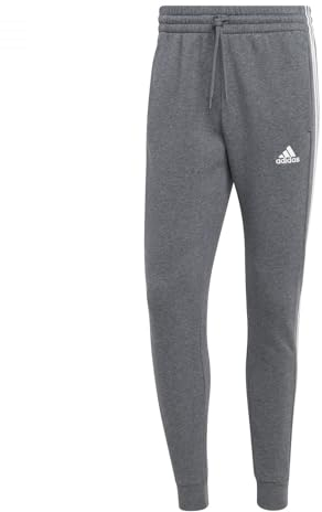 adidas Herren Essentials Fleece 3-Stripes Tapered Cuff Pants, dark grey heather, M