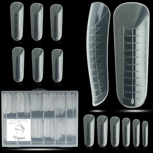 Vnjaoi 120 PCS Poly Extension Gel Dual Forma Moldes de uñas con escamas de ataúd u uña para manicura de gel Diseño de arte de uñas salón de bricolaje en casa (forma de uñas largas establecidas)