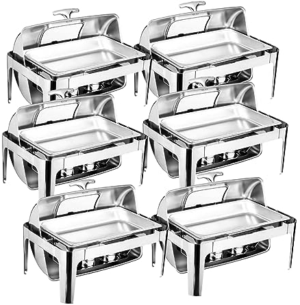 CSUNNY Chafing Dish Buffet Set 9l Insulated Heater Rectangular Heater With Visible Roll Top Food Tray Water Tra Fuel Rack for Weddings Parties Banquets Dining,six