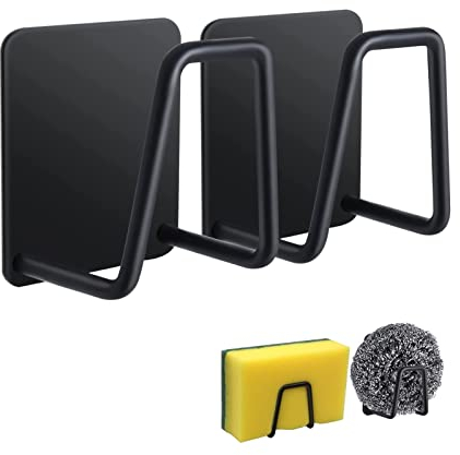 Firavggu 2 STK Schwammhalter Spülbecken 304 Edelstahl Schwammhalter Küche Schwarz Selbstklebend Sponge Holder Kitchen Sink Wasserdicht Spülschwamm Halterung Spülschwammhalter Küchenschwammhalter