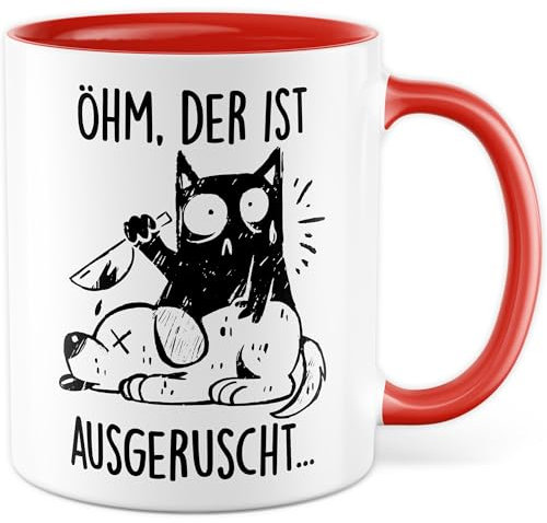 Tasse à café motif chat - Cadeau - Öhm der ist ausgerutscht… - Tasse à café - Tasse à café - Tasse à café - Idée cadeau - Pour maman et chat - Décoration pour collègue et petite amie - Blanc/rouge