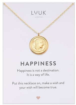 LUUK LIFESTYLE Edelstahl Halskette mit Kleopatra I ägyptischer Göttin Anhänger, hautverträglich und alltagstauglicher Schmuck, Geschenkidee für Frauen zum Geburtstag, verstellbare Kettenlänge, Gold
