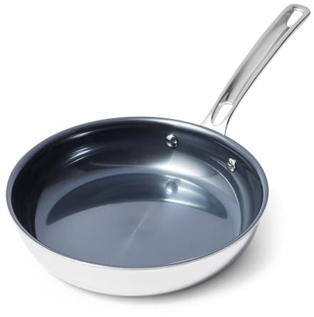Viking 4-Ply Frying Pan, 8 Inch Laser Clad Titanium Performance Ti Kitchen Cookware, Blue/SIlver