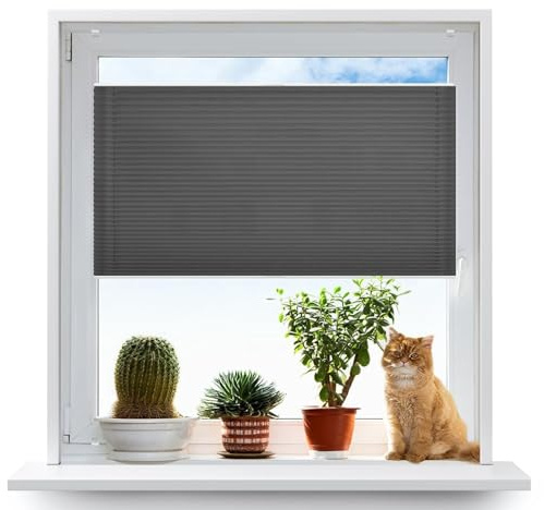 Stores Plissés Autocollants 105 x 170 cm Faciles à Installer,Opaque Volets Store à Pince sans Perçage Ni Collage pour Fenêtre et Porte, Gris Foncé