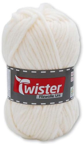 Frida's Wollhaus Twister 50 g Filzwolle Uni Wintergarn Stricken Häkeln Filzen Wolle 10 Farben (10 | Weiß)