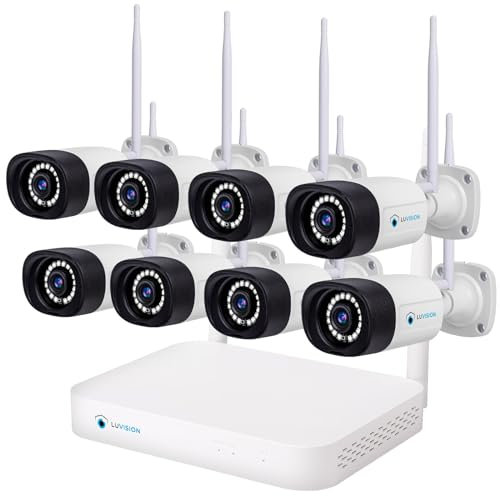 【5MP+Mikrofon+PC Software】 LUVISION WLAN Funk Überwachungssystem, Überwachungskamera Set Aussen mit 10CH DUAL Wireless NVR 8 x Überwachungskamera Set Bewegungserkennung, Fernzugriff, Mail, Alarm, App