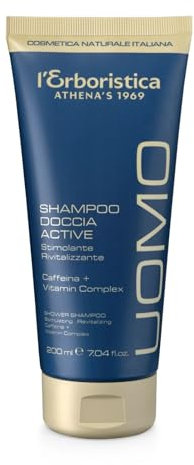 L'Erboristica Athena's | Uomo Active, Shampoo Doccia Stimolante e Rivitalizzante, con Caffeina e Vitamin Complex, 200 ml, Made in Italy