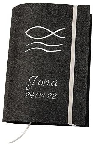 personalisierbare Gotteslobhülle aus Filz (Farbe & Stickerei wählbar) - Buch Hülle mit individueller Stickerei für katholisches Gebet- und Gesangbuch zur Kommunion oder Firmung
