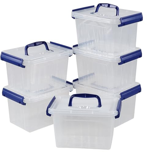 Parlynies 3L Plastic Storage Container Bin with Latching Lid, Small Storage Bin Tote Stackable and Nestable Organizing Box, Pack of 6