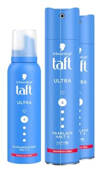 TAFT Schwarzkopf Schaumfestiger Ultra (150ml) Haltegrad 4 Haarschaum für alle Haartypen & Haarlack Ultra (2x250ml) Haarstyling, Haarspray, gestärktes Haar, vegane Formel*