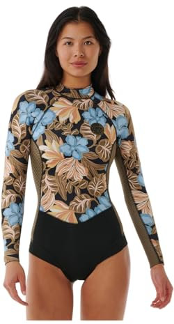 RIP CURL Womens G-Bomb 2mm Back Zip Long Sleeve Shorty Wetsuit - Black Olive - Composition : 80% Neoprene, 20% Polyamide