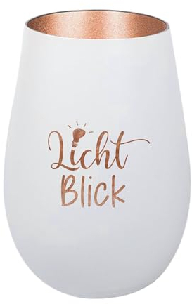 Der-Porzellan-Laden Windlicht mit Gravur LichtBlick, Weiß Bronze, Teelichthalter aus Glas mit Spruch, Tischdeko modern