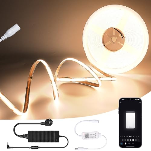 INDARUN Ruban LED COB 10m 384led Blanc Chaud 3000K, WiFi Bande LED 24V App Contrôle, Bande Lumineuse Compatible avec Alexa et Google Home, Décoration pour Maison Cuisine Television Fête