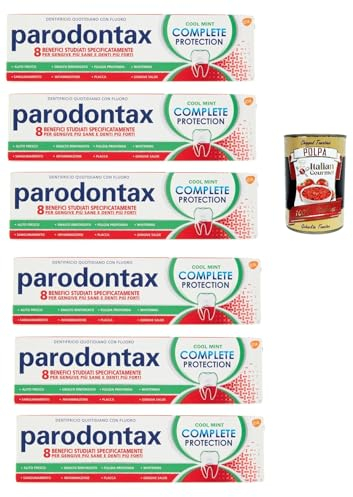 Dentifricio Complete Protection Cool Mint, Zahnpasta für gesundes Zahnfleisch und starke Zähne, 6x 75ml + Italian Gourmet polpa 400g