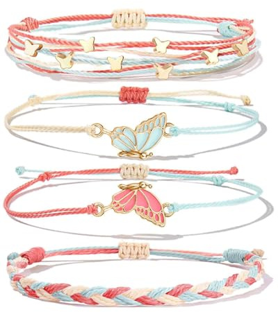 AORHOFJ 4 Stück Armband Schmetterling, Paar-Armband, Freundschaftsarmbänder, Beste Freundin Geschenke, Freundschaftsarmband für Mädchen, Paar, Langstrecken Versprechen Matching Armbande