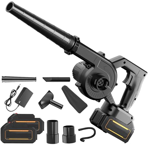 Soplador de hojas inalámbrico de 21 V con batería y cargador, aspirador y soplador de jardín, 550 W,Soplador de hojas inalámbrico para soplado de hojas/nieve/polvo (2 baterías, negra)