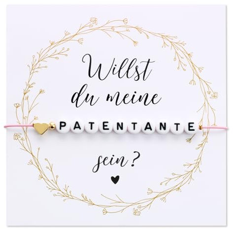 BOOMTOP Armband Patentante Fragen Patin Geschenk Willst Du Meine Patentante Sein Verstellbare Armbänder 30cm Geschenk zur Taufe Taufeltern Frage Geschenk mit Karte Umschlag Rosa