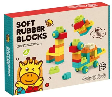 Habarri Soft Blocks - Weiche Bauklötze für Kinder - Große Gummi Bausteine - Softbausteine ab 3 Jahren - Pastellfarben, Kunststoff Geruchsneutral - 42 Stück
