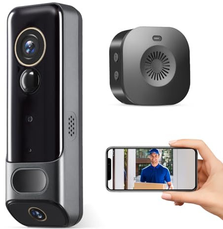2K Full HD Wireless Video Doorbell Camera,Security Ring Doorbell with 190° Wide-Angle Field of View,Voice Changer & Message,PIR Motion Detection, Night Vision,2-Way Audio,2.4G WiFi,Indoor Chime