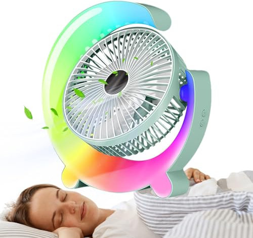 USB Desk Fan - USB RGB Desk Fan - 3 Speed Adjustable Table Fan with Ambient Light | 360 Degree Rotatable USB Power Table Fan Quiet Portable with RGB Light, USB RGB Desk Fan Portable Desk Fan for Home