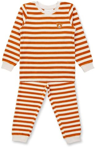 Sense Organics Frottee Kinder Ringel Schlafanzug Bio Baumwolle GOTS und Fairtrade Zertifiziert (DE/NL/SE/PL, Numerisch, 110, Regular, Caramel Stripes Bear Face)